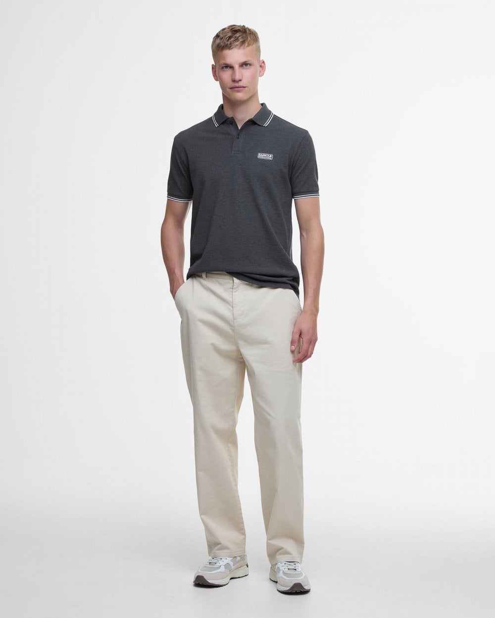 Barbour International Evan Mens Tipped Polo Shirt - Asphalt Marl/White