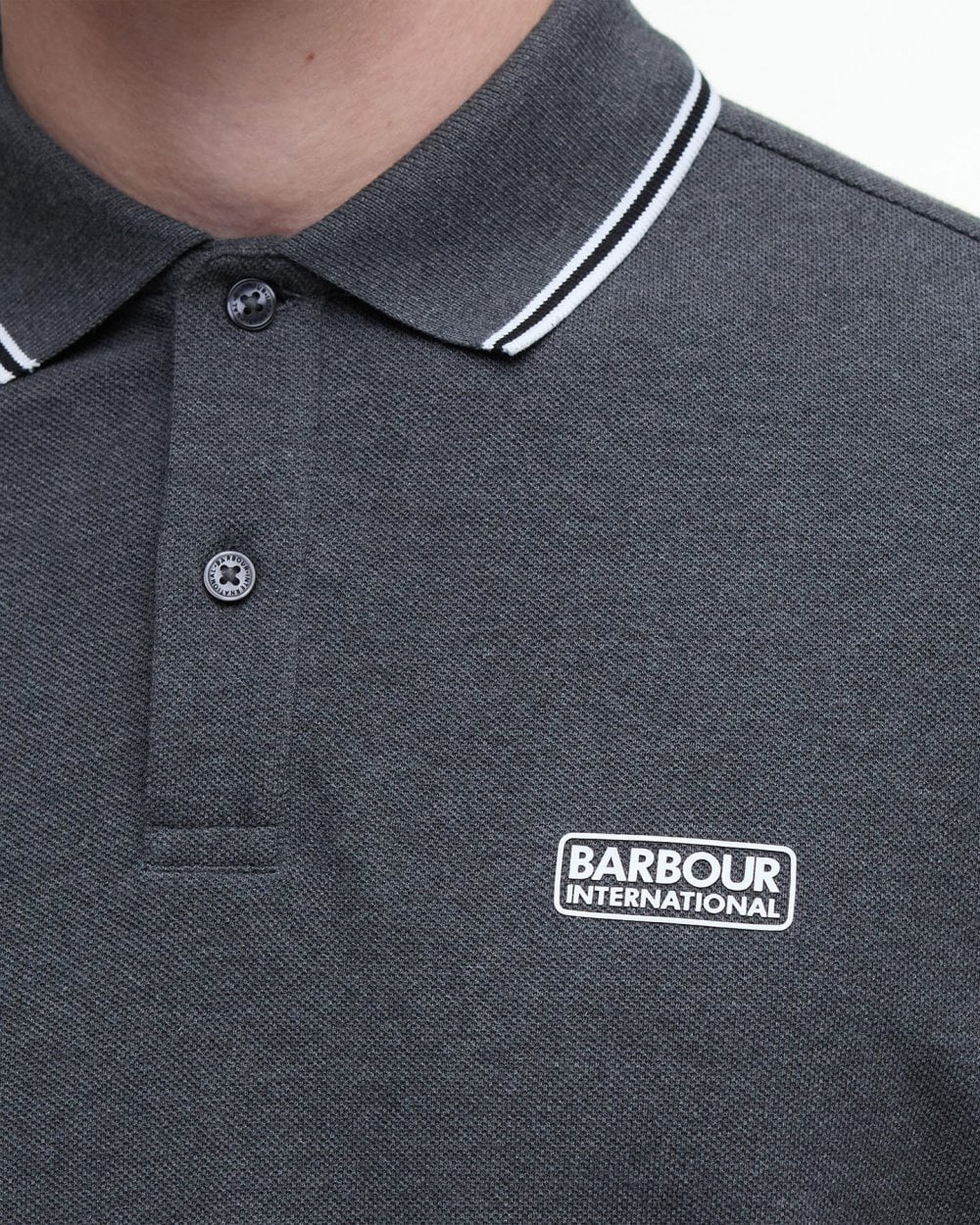Barbour International Evan Mens Tipped Polo Shirt - Asphalt Marl/White