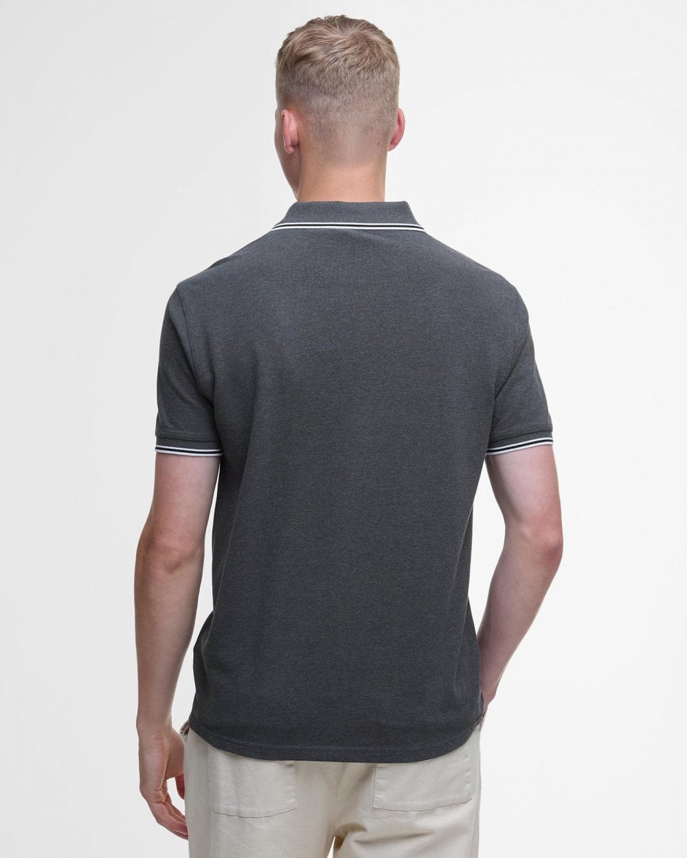 Barbour International Evan Mens Tipped Polo Shirt - Asphalt Marl/White