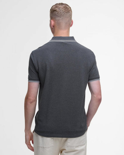 Barbour International Evan Mens Tipped Polo Shirt - Asphalt Marl/White