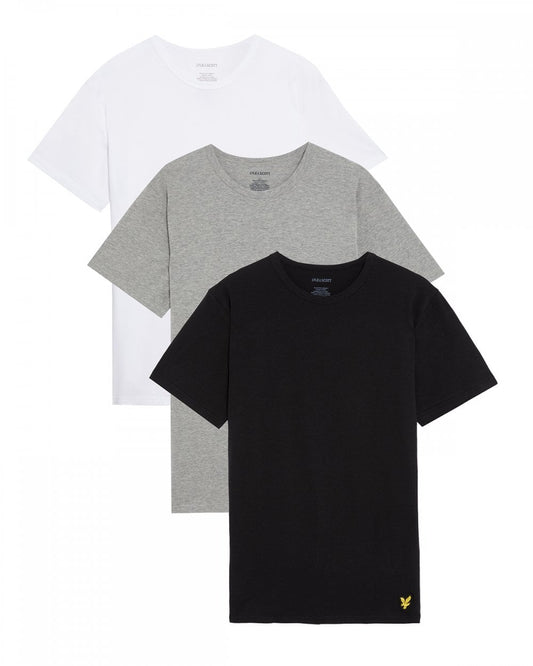 Lyle & Scott Mens Basic 3 Pack T-shirt - X044 Jet Black/ Mid Grey Marl/ White