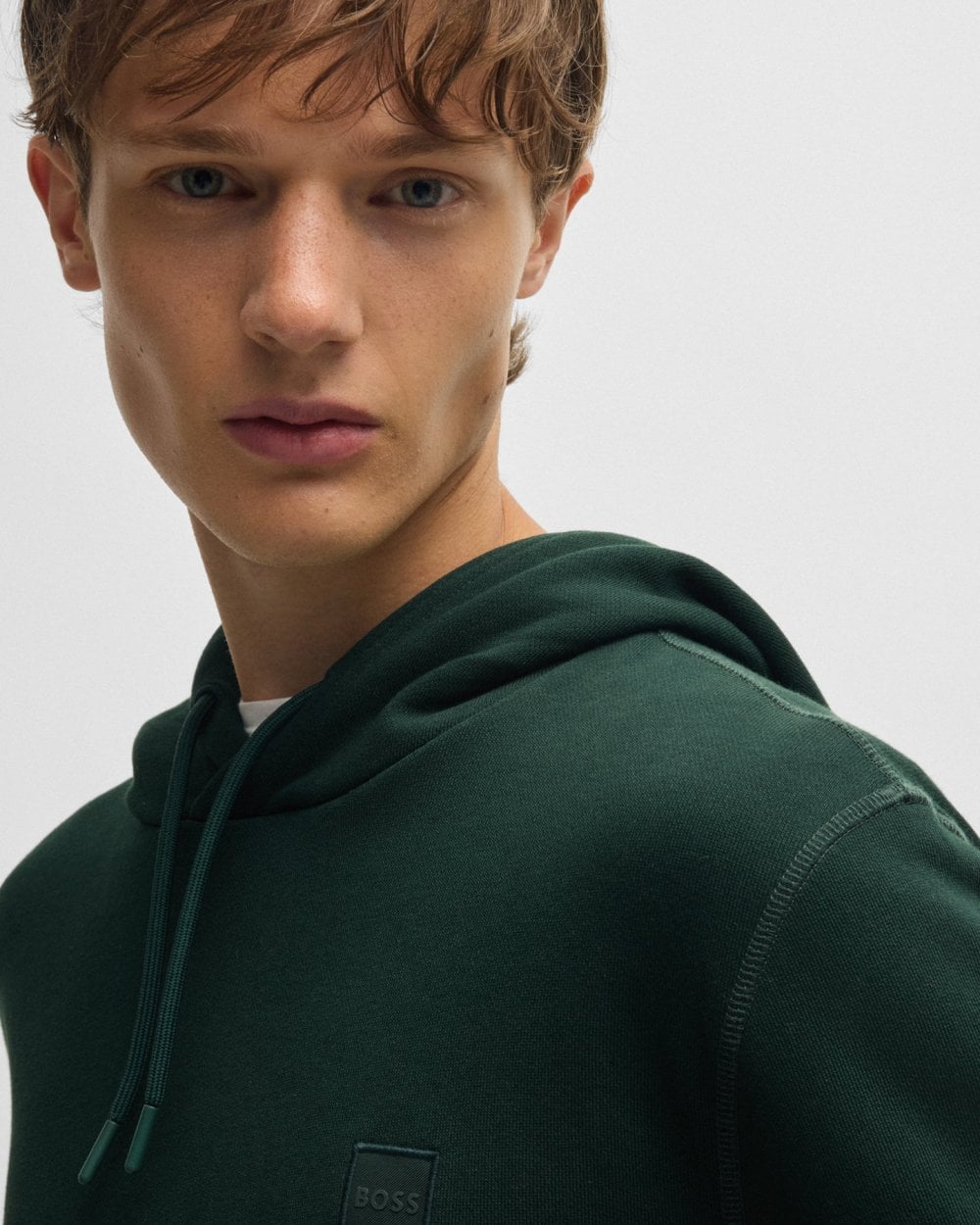 BOSS Orange Wetalk Mens Pullover Hoodie With Logo Patch - Open Green 350