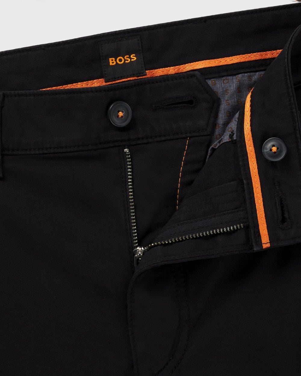 BOSS Orange Mens Regular Fit Chinos in Stretch-Cotton Satin - Black 001