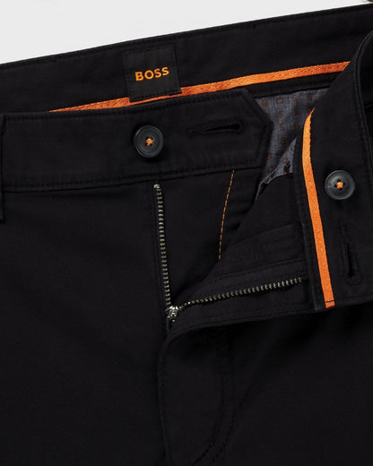 BOSS Orange Mens Regular Fit Chinos in Stretch-Cotton Satin - Black 001