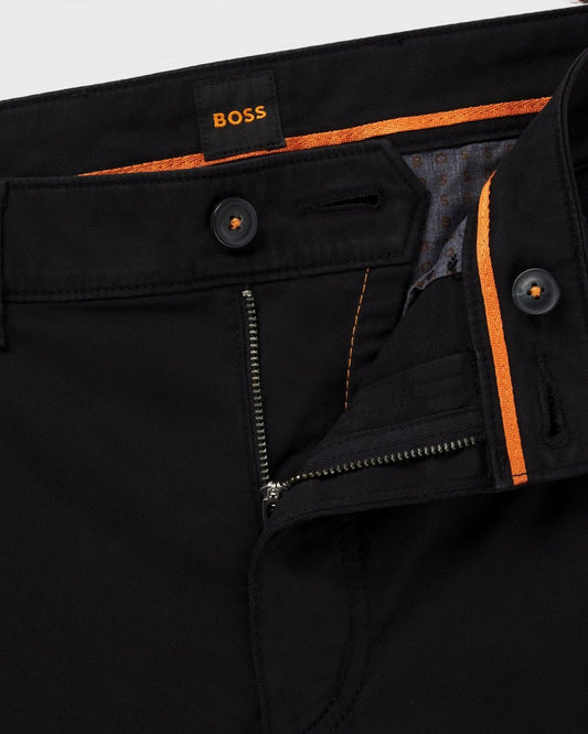 BOSS Orange Mens Regular Fit Chinos in Stretch-Cotton Satin - Black 001