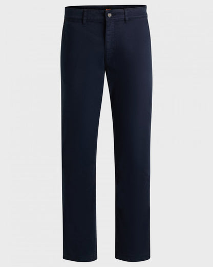 BOSS Orange Mens Regular Fit Chinos in Stretch-Cotton Satin - Dark Blue 404