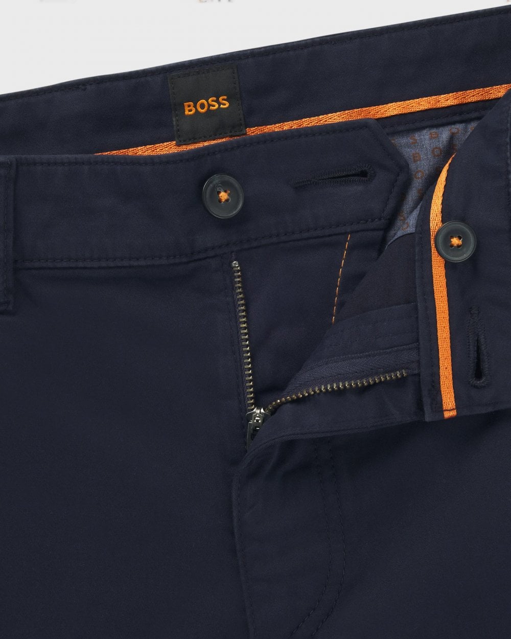 BOSS Orange Mens Regular Fit Chinos in Stretch-Cotton Satin - Dark Blue 404