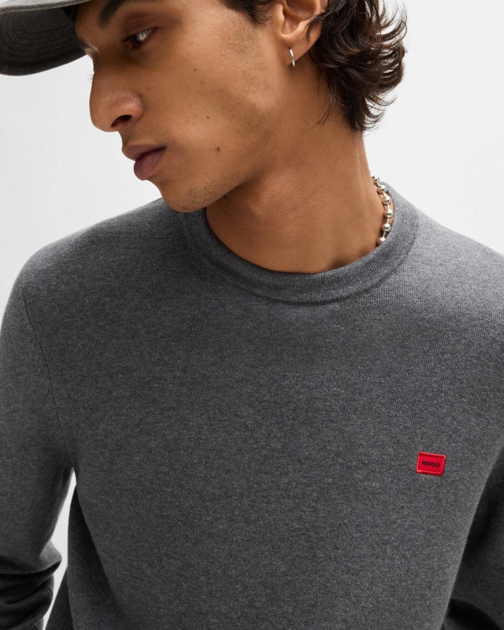HUGO San Cassius Mens Crew Neck Sweater - Open Grey 086