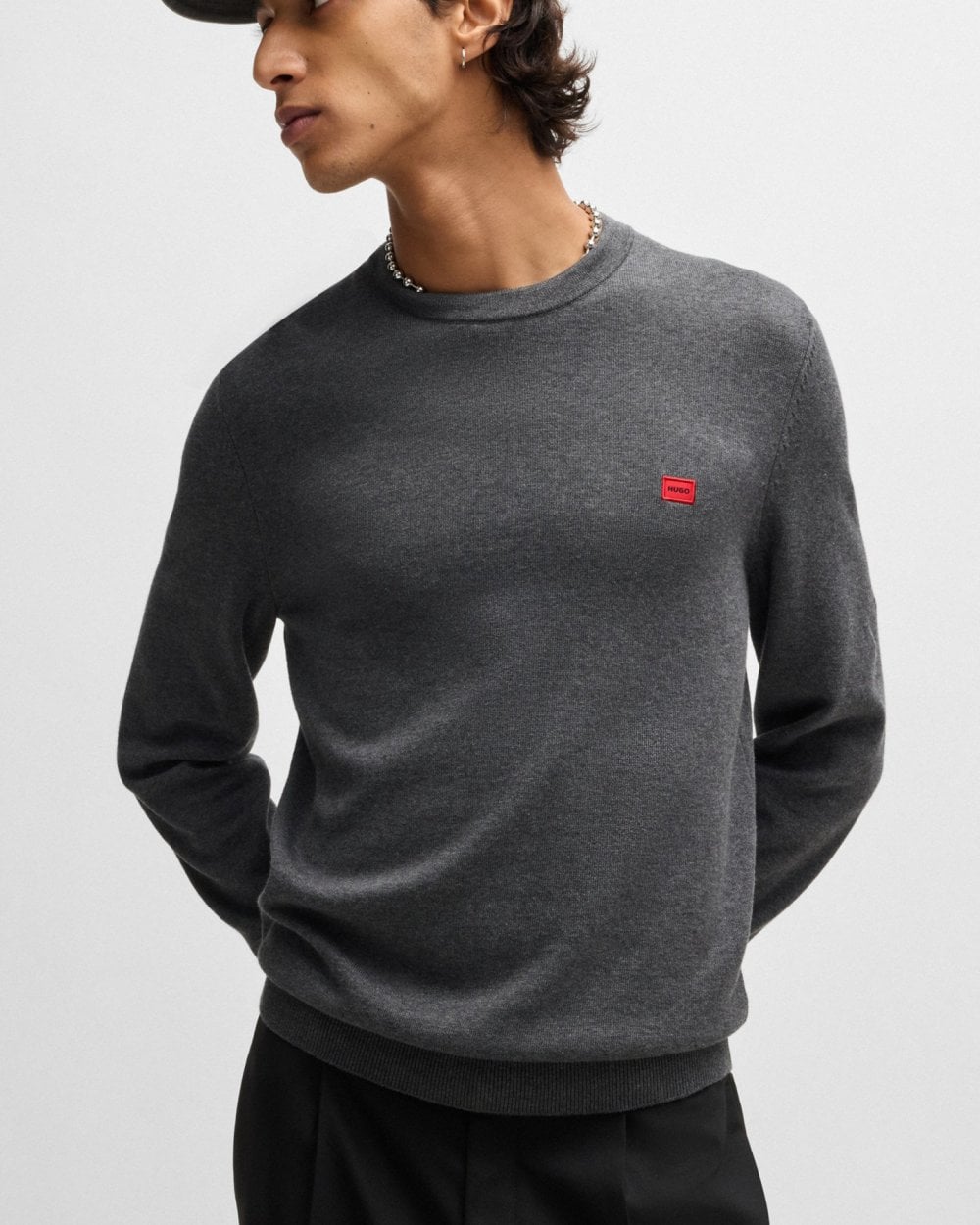 HUGO San Cassius Mens Crew Neck Sweater - Open Grey 086
