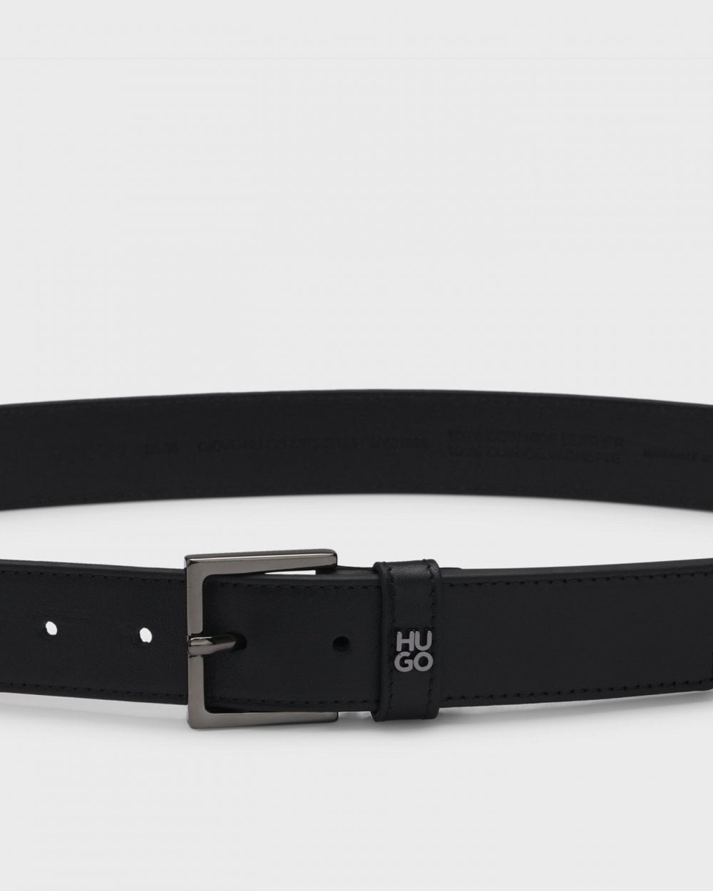 HUGO Giove Mens Leather Belt with Stacked-Logo Keeper and Gunmetal Hardware 