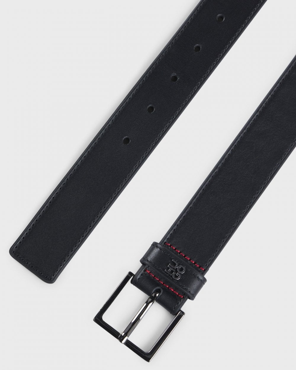 HUGO Giove Mens Leather Belt with Stacked-Logo Keeper and Gunmetal Hardware 