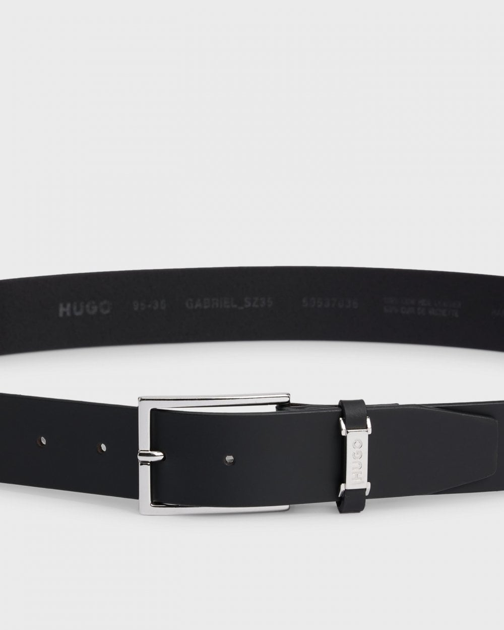 HUGO Gabriel Mens Buffalo-Leather Belt with Logo Keeper and Polished Hardware 