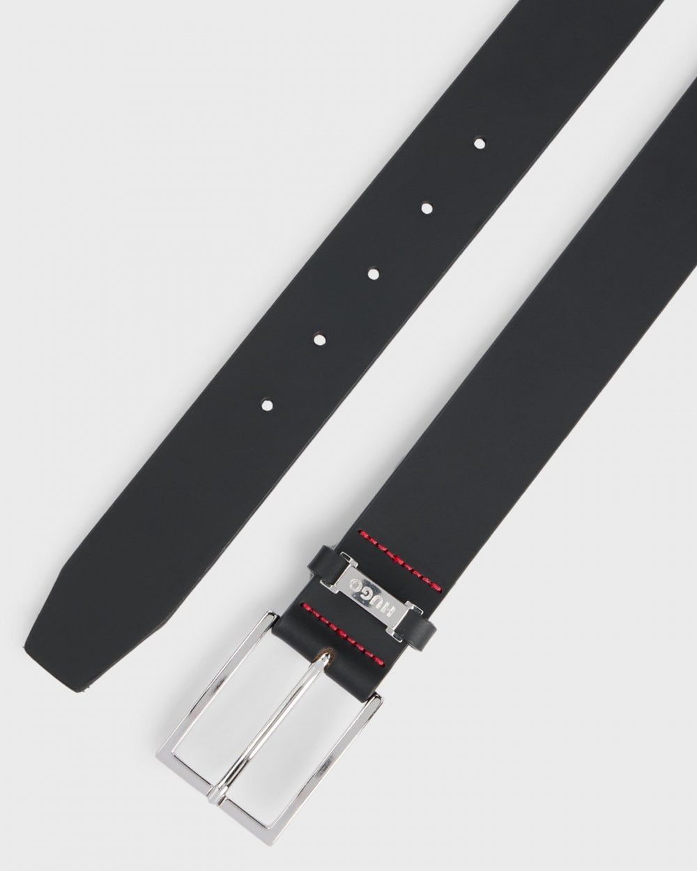 HUGO Gabriel Mens Buffalo-Leather Belt with Logo Keeper and Polished Hardware 