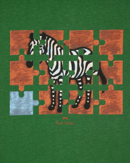 PS Paul Smith Mens Regular Fit Jigsaw Zebra T-Shirt - 33D Green