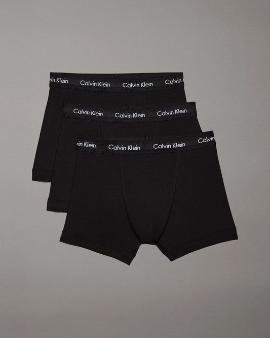 Calvin Klein Cotton Stretch Mens Trunk 3 Pack - Black with Black Waistband