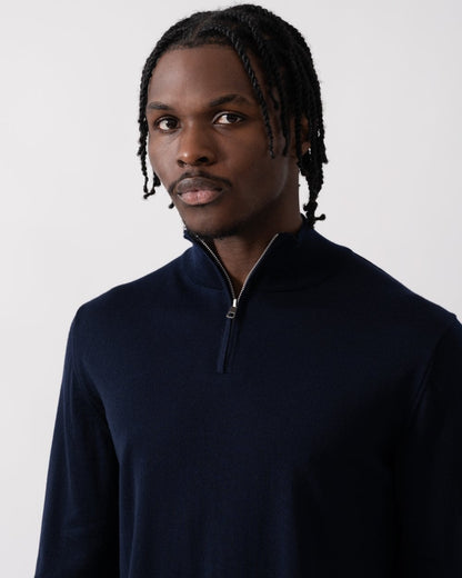 Oliver Sweeney Curragh Mens 1/4 Zip Funnel Neck Merino Wool Jumper - Navy