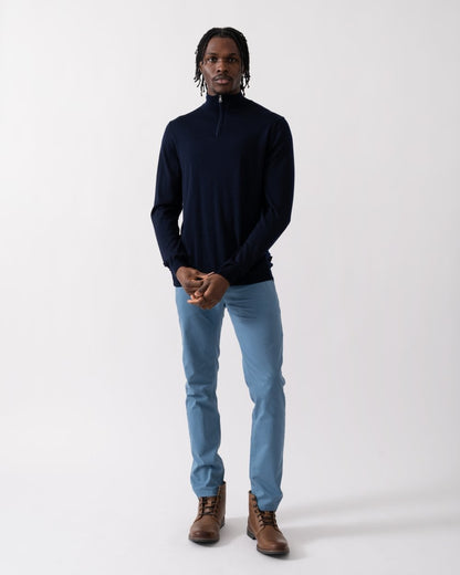 Oliver Sweeney Curragh Mens 1/4 Zip Funnel Neck Merino Wool Jumper - Navy