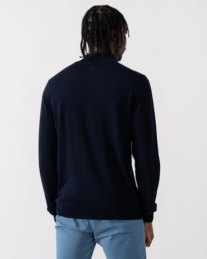 Oliver Sweeney Curragh Mens 1/4 Zip Funnel Neck Merino Wool Jumper - Navy