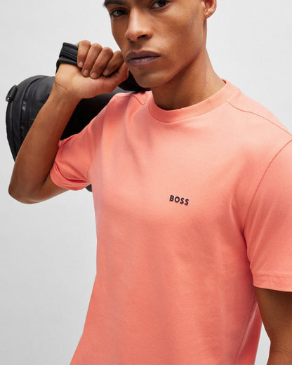 BOSS Green Tee Mens Stretch Cotton T-Shirt with Contrast Logo - Open Red 649