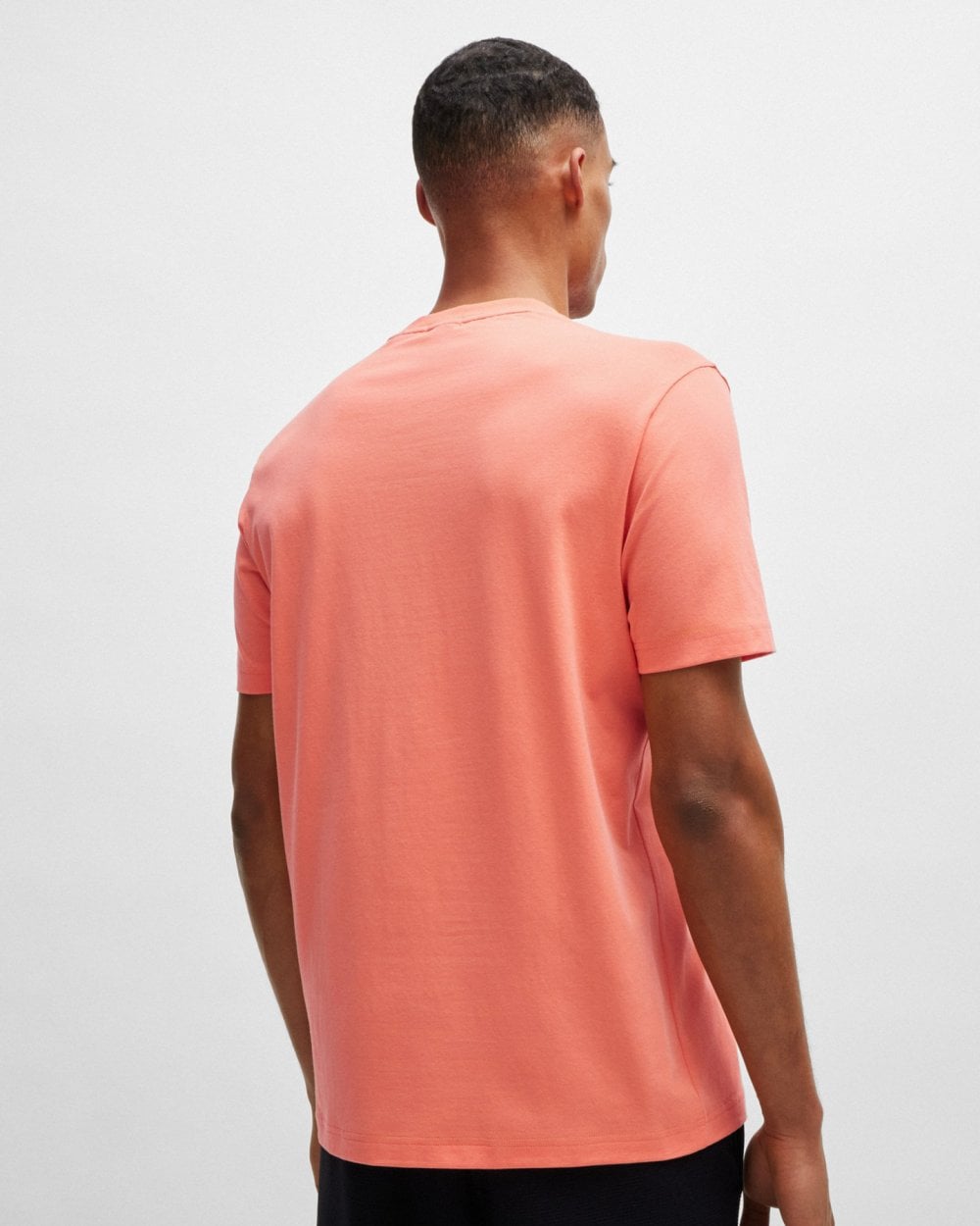 BOSS Green Tee Mens Stretch Cotton T-Shirt with Contrast Logo - Open Red 649