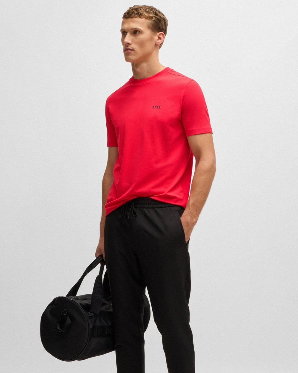 BOSS Green Tee Mens Stretch Cotton T-Shirt with Contrast Logo - Open Red 645