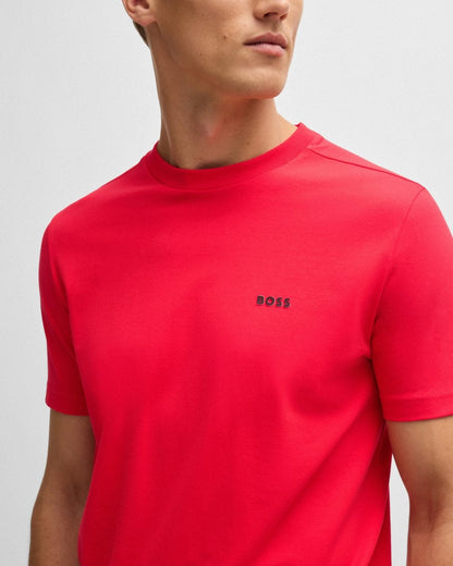 BOSS Green Tee Mens Stretch Cotton T-Shirt with Contrast Logo - Open Red 645