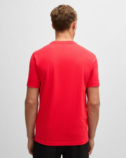 BOSS Green Tee Mens Stretch Cotton T-Shirt with Contrast Logo - Open Red 645