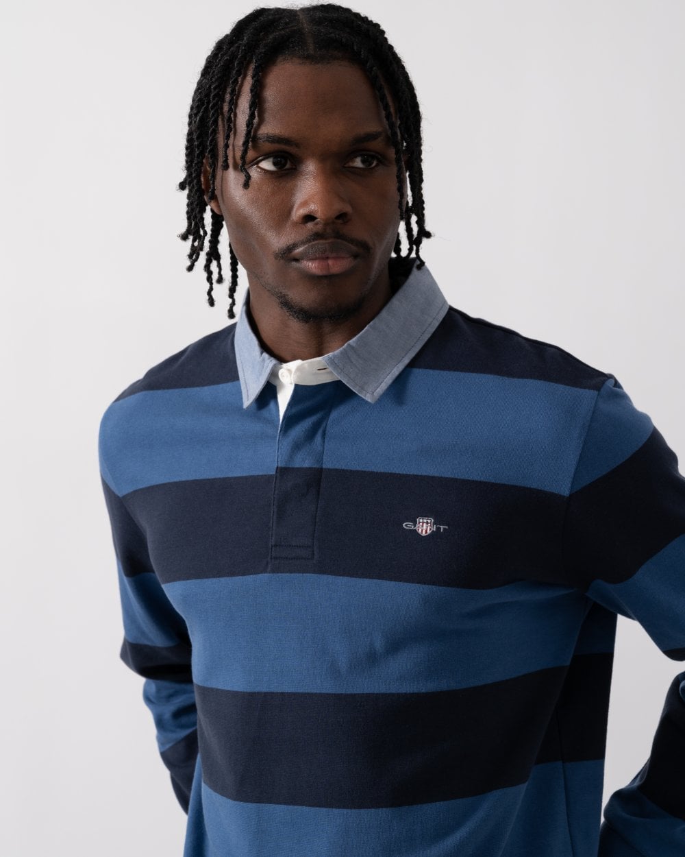 GANT Mens Regular Fit Chambray Stripe Heavy Rugger - 442 Vintage Blue