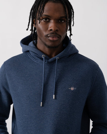 GANT Mens Regular Fit Shield Logo Pullover Hoodie - 902 Dark Jeansblue Melange