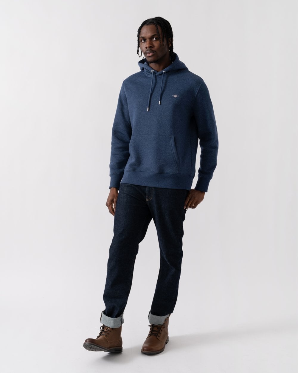 GANT Mens Regular Fit Shield Logo Pullover Hoodie - 902 Dark Jeansblue Melange