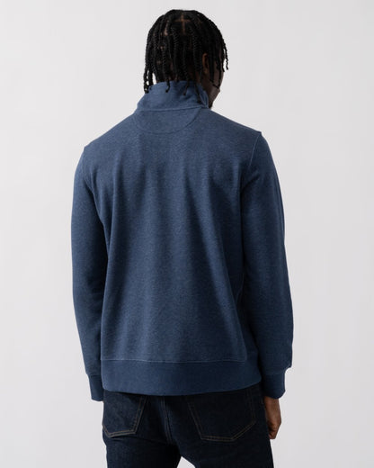 GANT Mens Regular Fit Shield Logo Half Zip Sweatshirt - 902 Dark Jeansblue Melange
