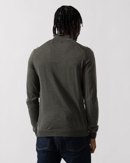 Oliver Sweeney Curragh Mens 1/4 Zip Funnel Neck Merino Wool Jumper - Khaki