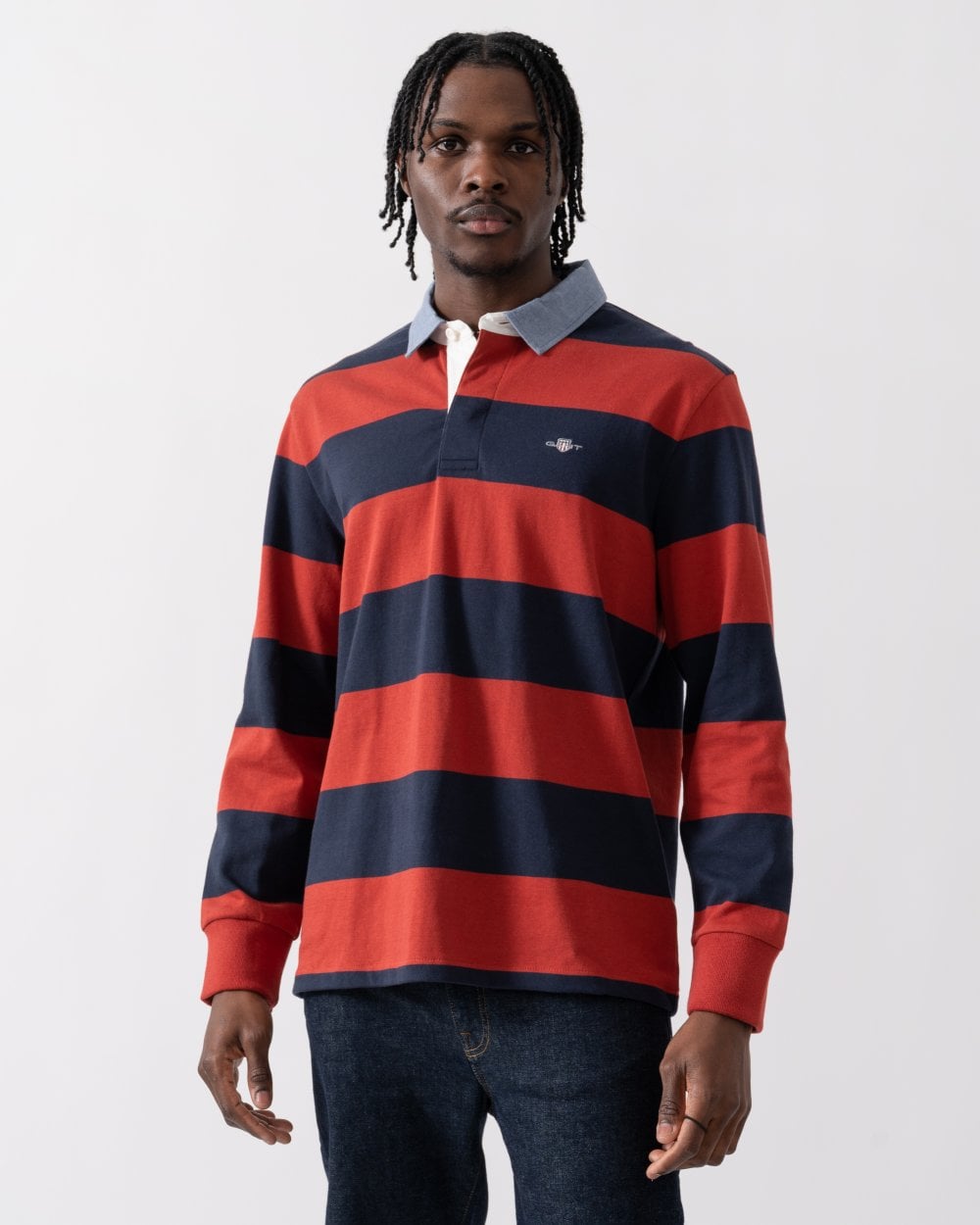 GANT Mens Regular Fit Chambray Stripe Heavy Rugger - 612 Iron Red