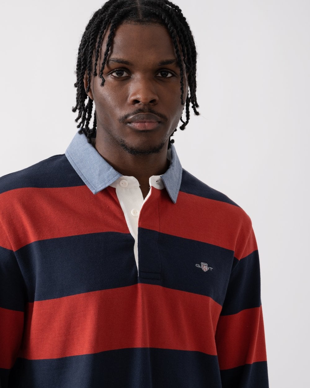 GANT Mens Regular Fit Chambray Stripe Heavy Rugger - 612 Iron Red