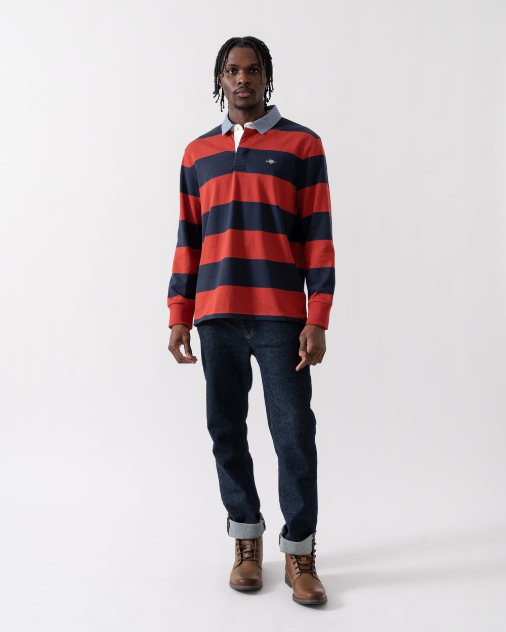 GANT Mens Regular Fit Chambray Stripe Heavy Rugger - 612 Iron Red