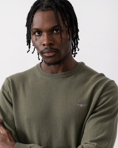 GANT Mens Superfine Lambswool Crew Neck Jumper - 301 Juniper Green