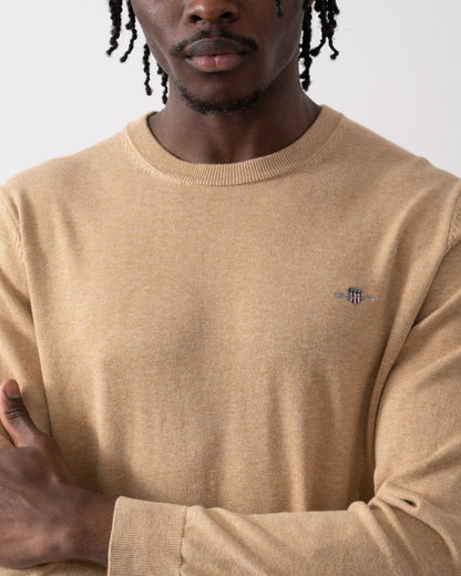 GANT Mens Classic Cotton Crew Neck Jumper - 296 Khaki Mel