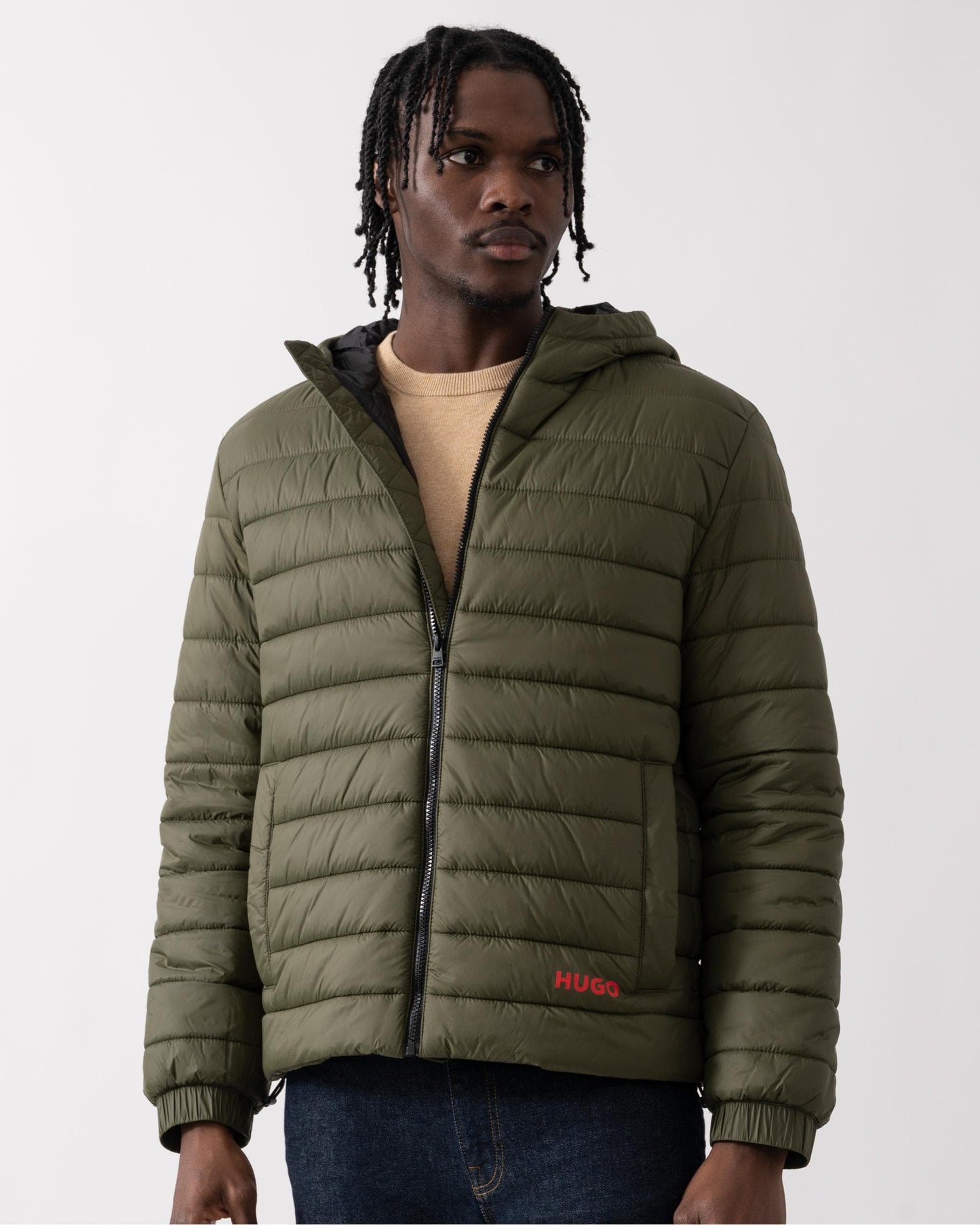HUGO Brent2441 Mens Hooded Padded Jacket - Dark Beige 257