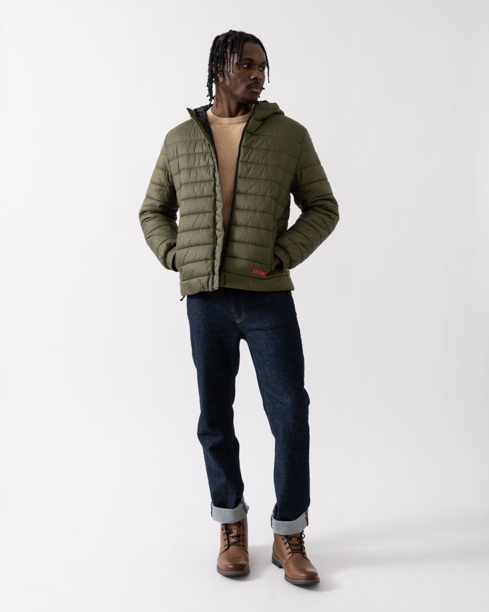 HUGO Brent2441 Mens Hooded Padded Jacket - Dark Beige 257