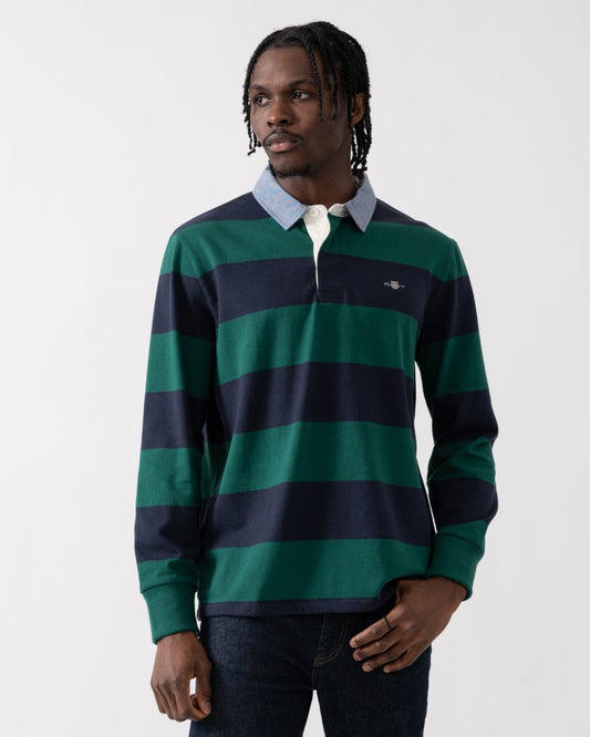 GANT Mens Regular Fit Chambray Stripe Heavy Rugger - 373 Deep Forest Green