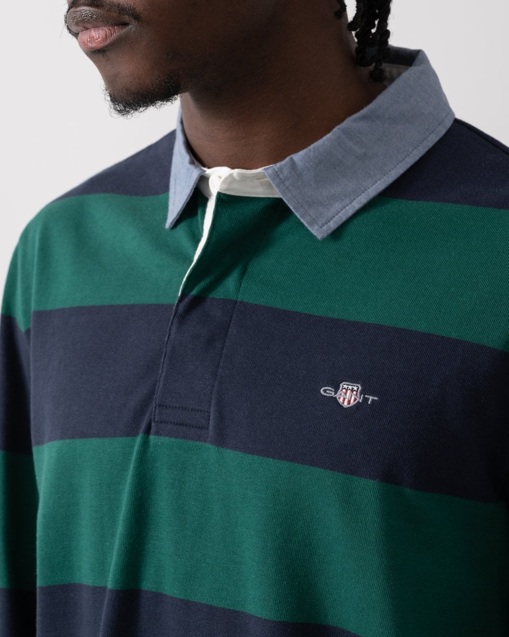 GANT Mens Regular Fit Chambray Stripe Heavy Rugger - 373 Deep Forest Green