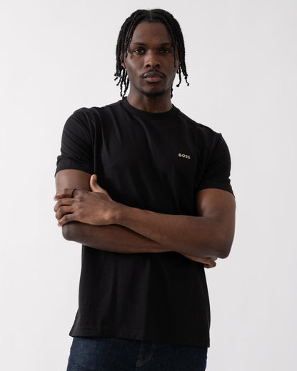 BOSS Green Tee Mens Stretch Cotton T-Shirt with Contrast Logo - Black 006