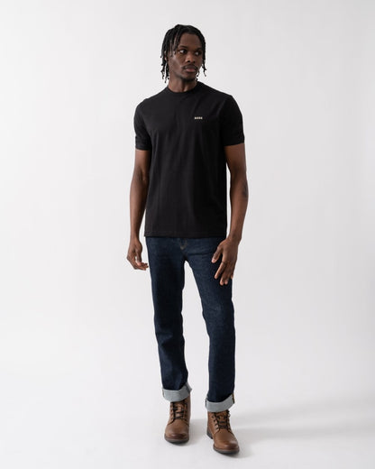 BOSS Green Tee Mens Stretch Cotton T-Shirt with Contrast Logo - Black 006