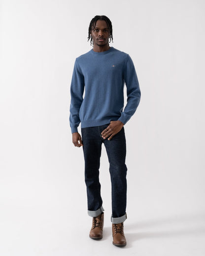 GANT Mens Superfine Lambswool Crew Neck Jumper - 902 Dark Jeansblue Melange