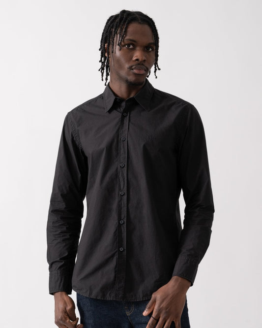 BOSS Orange Relegant 6 Mens Regular-Fit Shirt in Cotton Poplin with Kent Collar - Black 001 - CHO - Designer Mens Long Sleeve Shirts