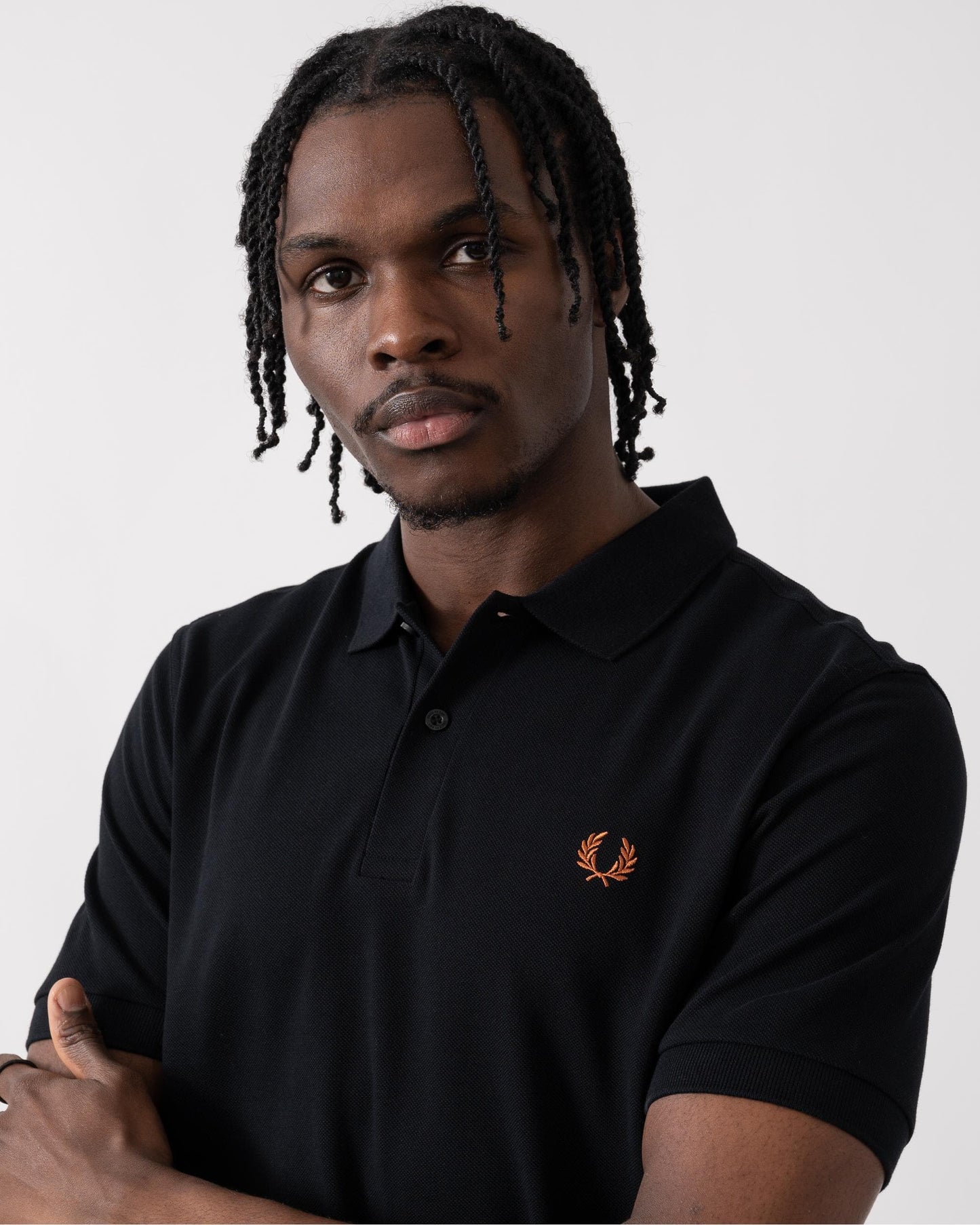 Fred Perry Mens Plain Signature Polo Shirt - Black/Marmalade W96