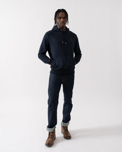 Fred Perry Mens Tipped Hooded Sweatshirt - Navy/Laurel Wreath Green/Carrington Road Brick W65