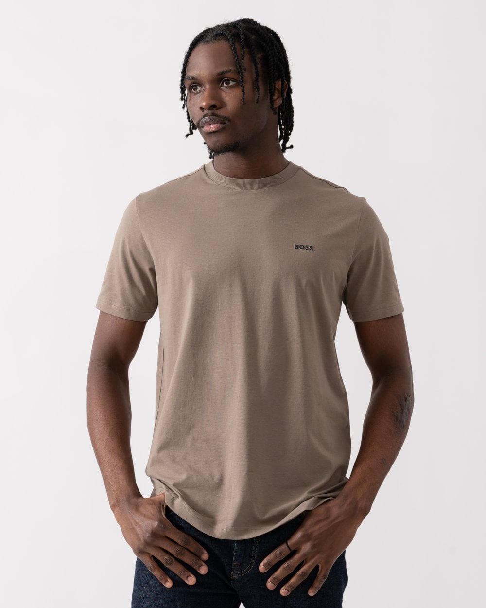 BOSS Green Tee Mens Stretch Cotton T-Shirt with Contrast Logo - Light/Pastel Green 335
