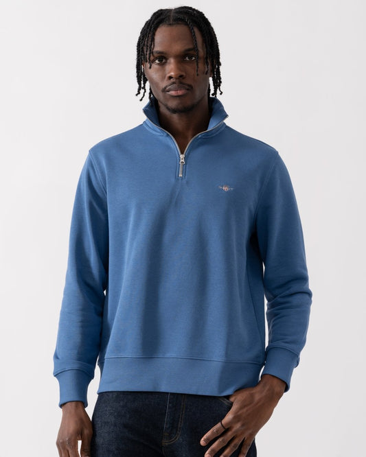 GANT Mens Regular Fit Shield Logo Half Zip Sweatshirt - 442 Vintage Blue