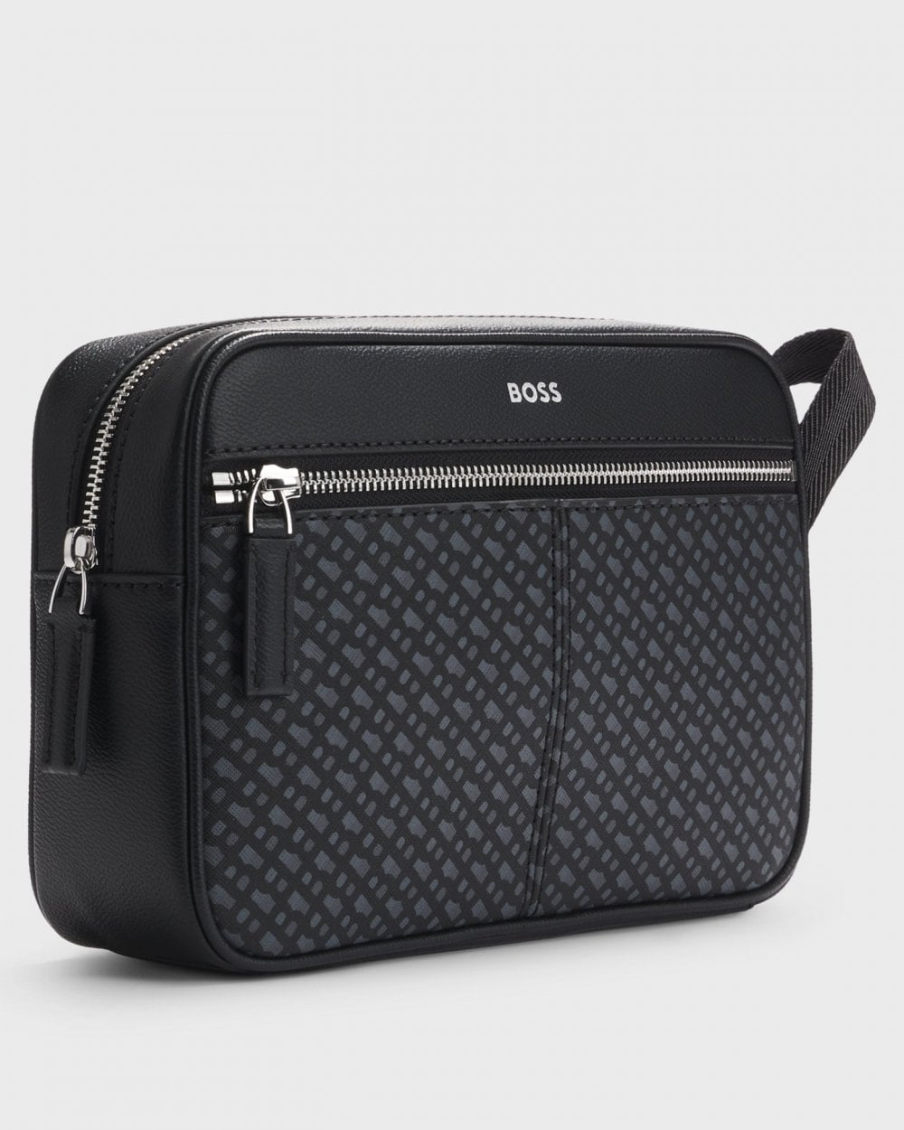 BOSS Orange Zair Mens Faux-Leather Washbag with Monogram-Print Front Pocket 